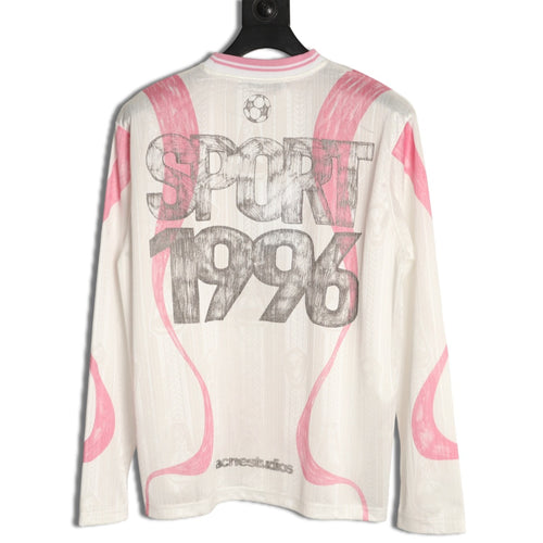Acne Studios Bow Graphic Football Jersey Long-Sleeve Top - White/Pink
