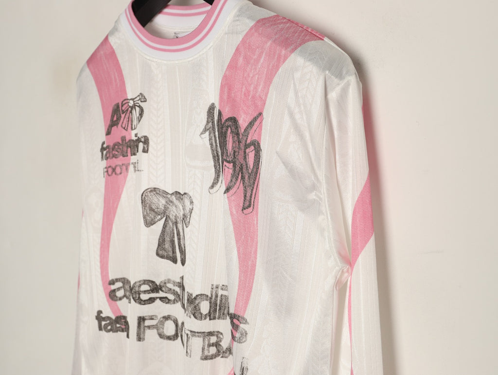 Acne Studios Bow Graphic Football Jersey Long-Sleeve Top - White/Pink
