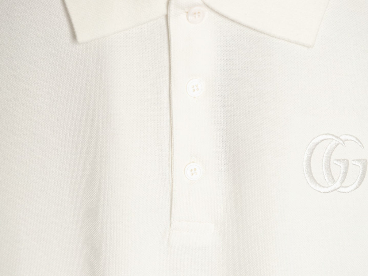 Gucci GG Embroidered Short-Sleeve Polo Shirt - White