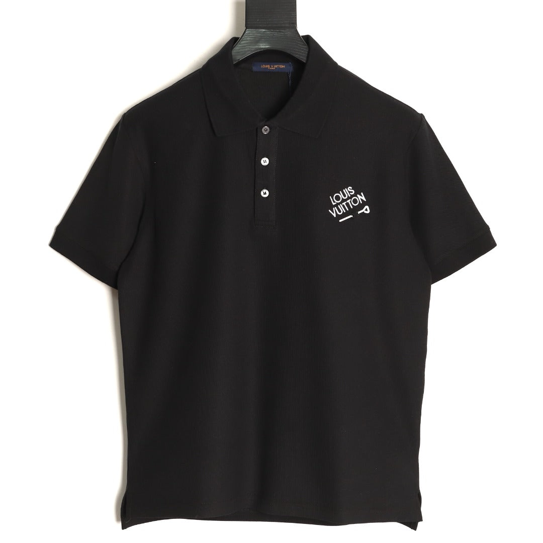 Louis Vuitton 25SS Letter-Detail Short-Sleeve Polo - Black