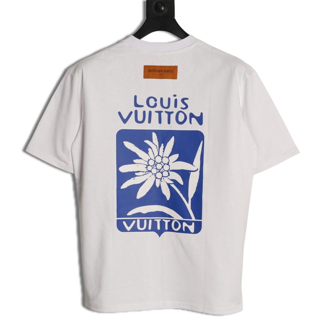 Louis Vuitton Blue Floral Graphic Short-Sleeve T-Shirt - White