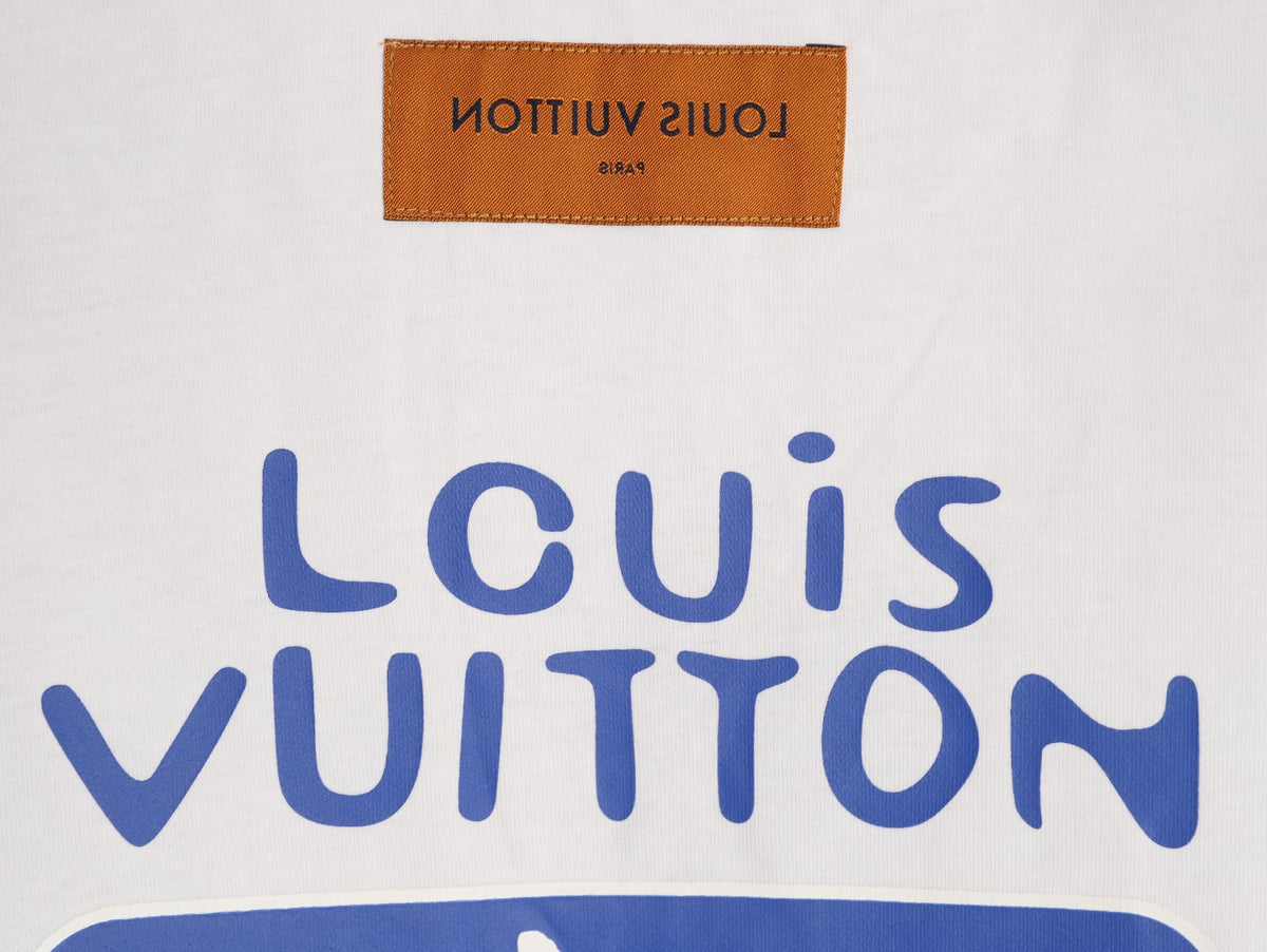 Louis Vuitton Blue Floral Graphic Short-Sleeve T-Shirt - White