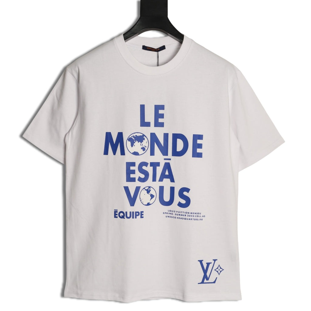 Louis Vuitton Globe Slogan Graphic Short-Sleeve T-Shirt - White