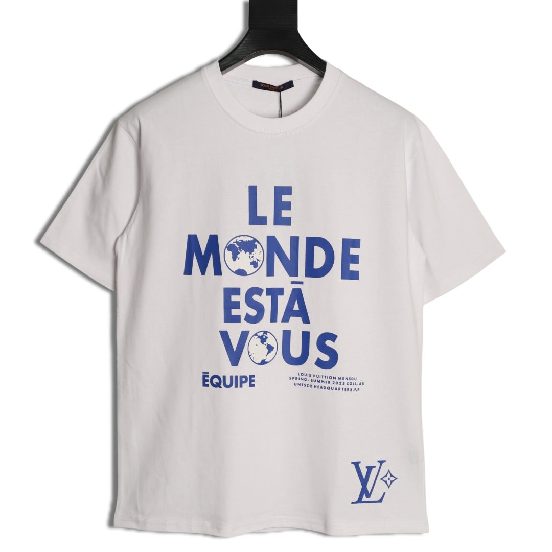 Louis Vuitton Globe Slogan Graphic Short-Sleeve T-Shirt - White