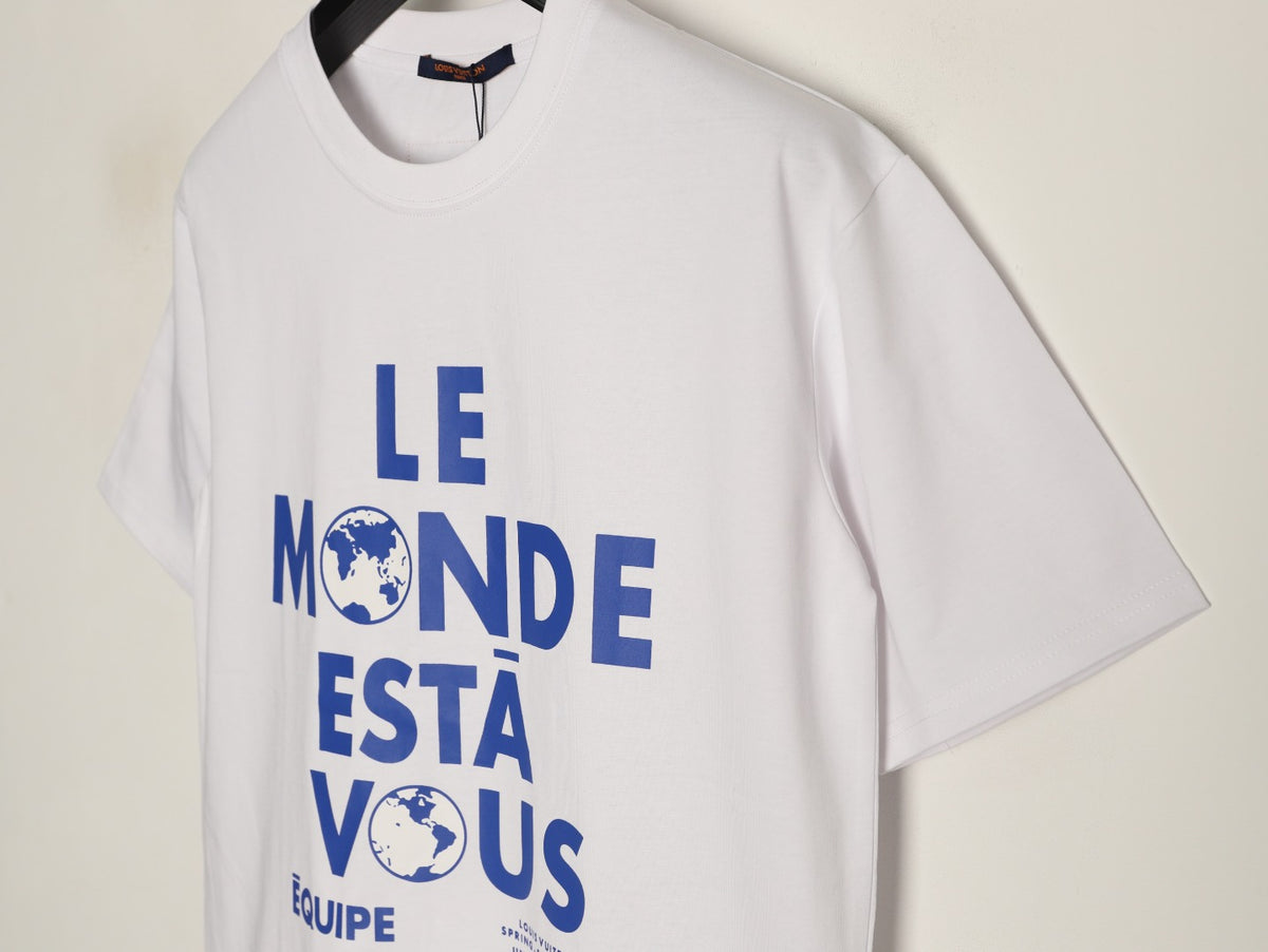Louis Vuitton Globe Slogan Graphic Short-Sleeve T-Shirt - White