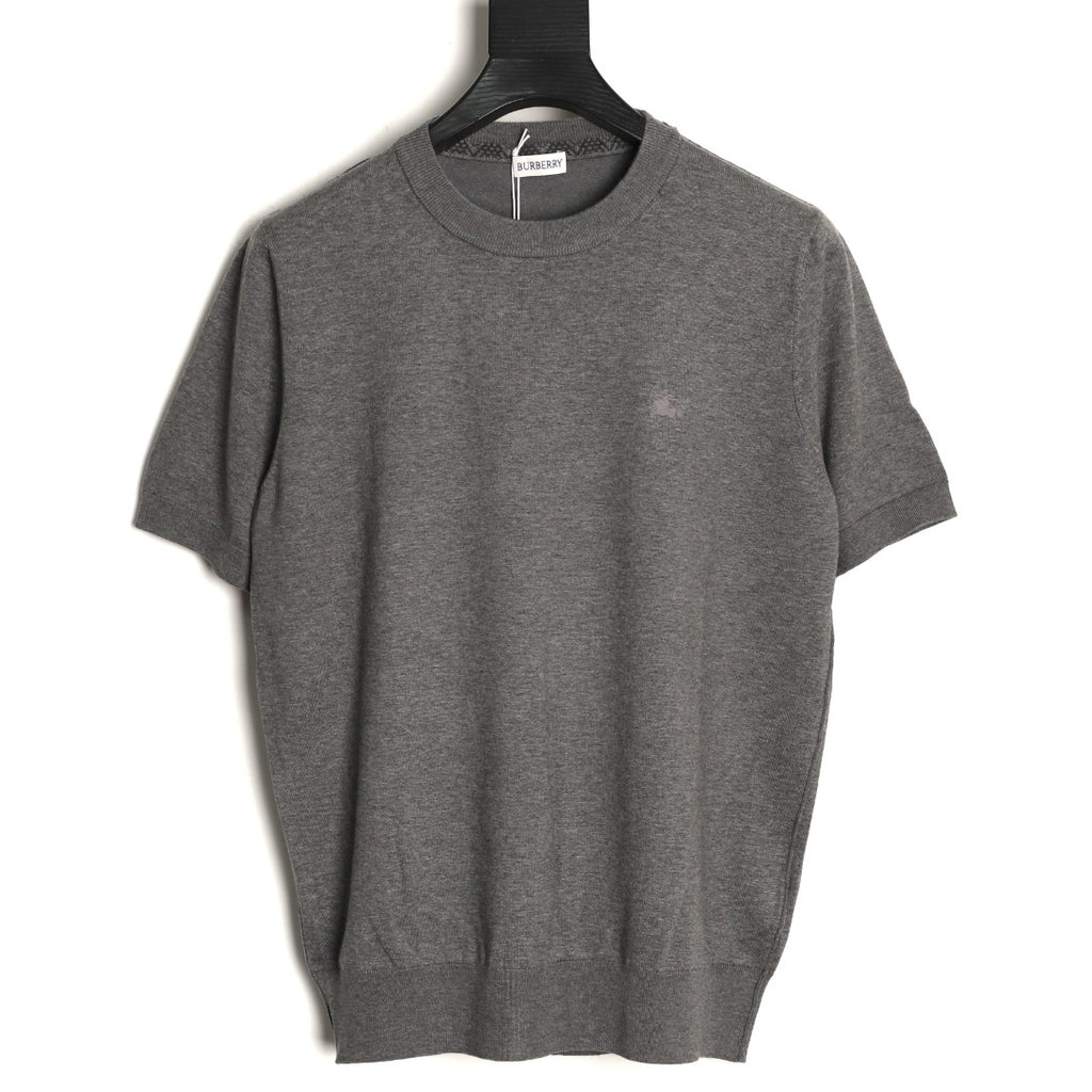 Burberry Equestrian Knight Short-Sleeve Knit Top - Gray