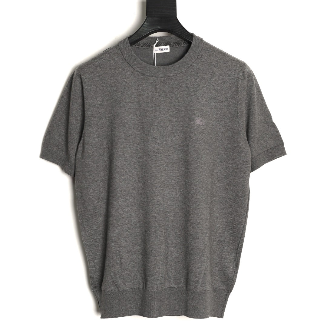 Burberry Equestrian Knight Short-Sleeve Knit Top - Gray