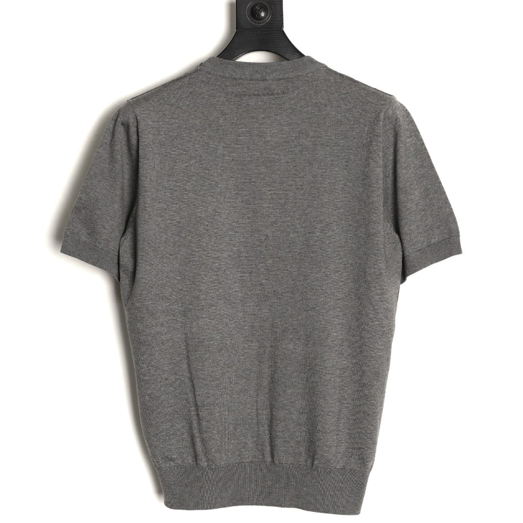 Burberry Equestrian Knight Short-Sleeve Knit Top - Gray