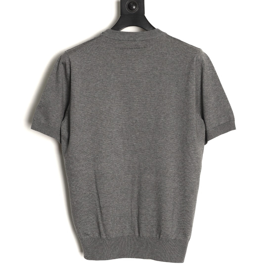Burberry Equestrian Knight Short-Sleeve Knit Top - Gray