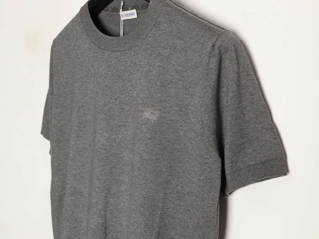 Burberry Equestrian Knight Short-Sleeve Knit Top - Gray