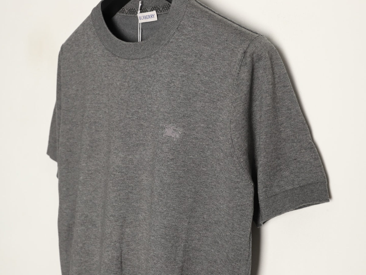Burberry Equestrian Knight Short-Sleeve Knit Top - Gray