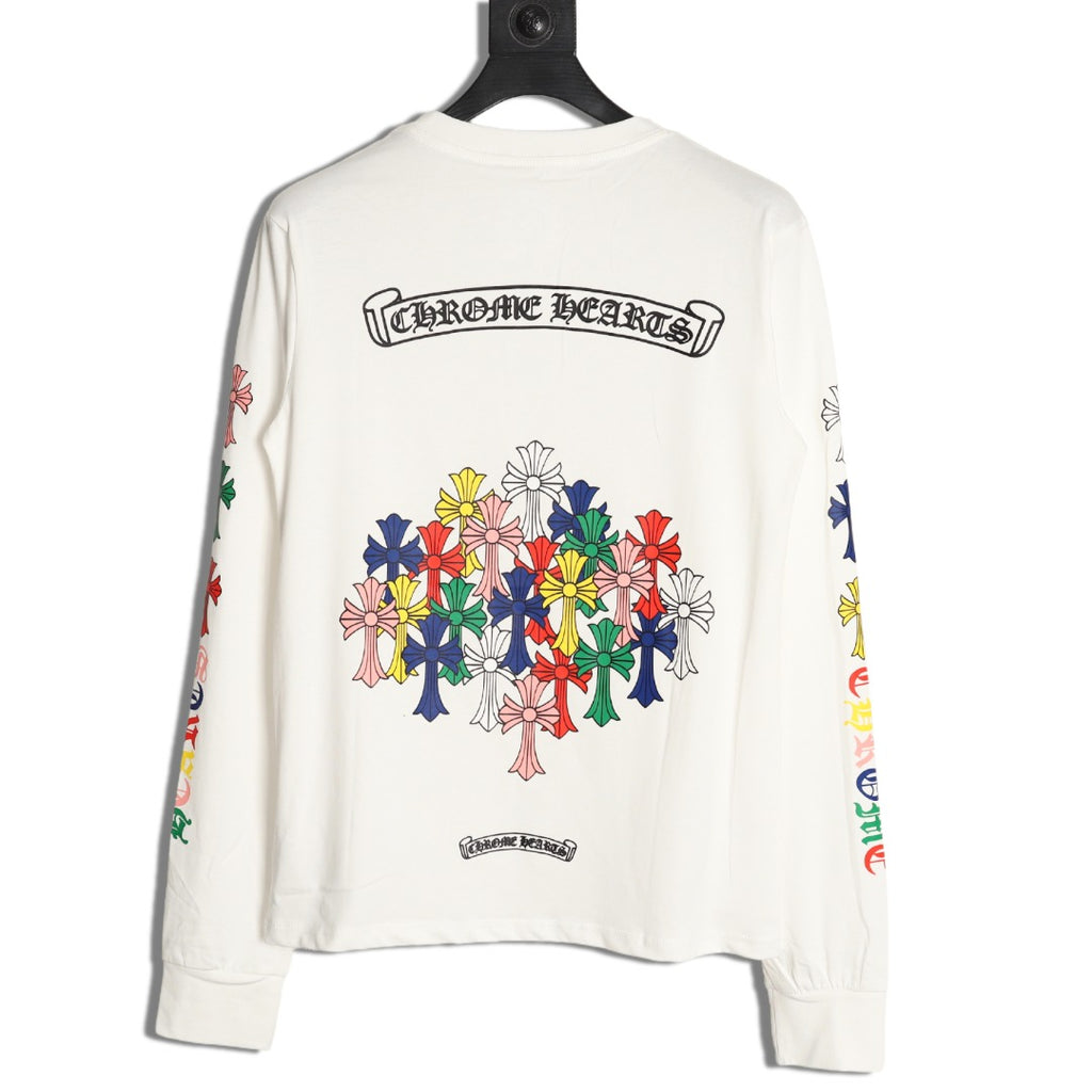 Chrome Hearts Multicolor Cross Graphic Long-Sleeve T-Shirt - White