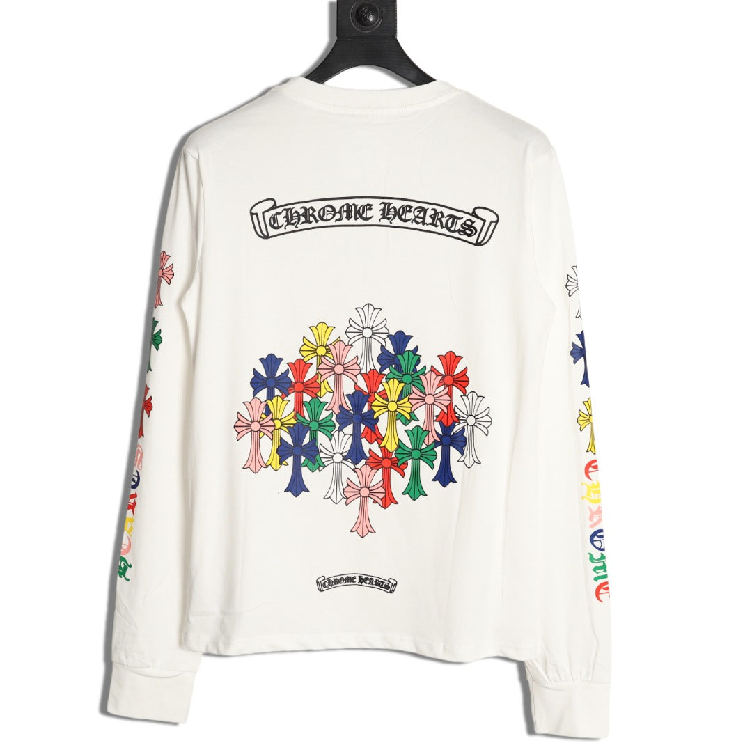 Chrome Hearts Multicolor Cross Graphic Long-Sleeve T-Shirt - White