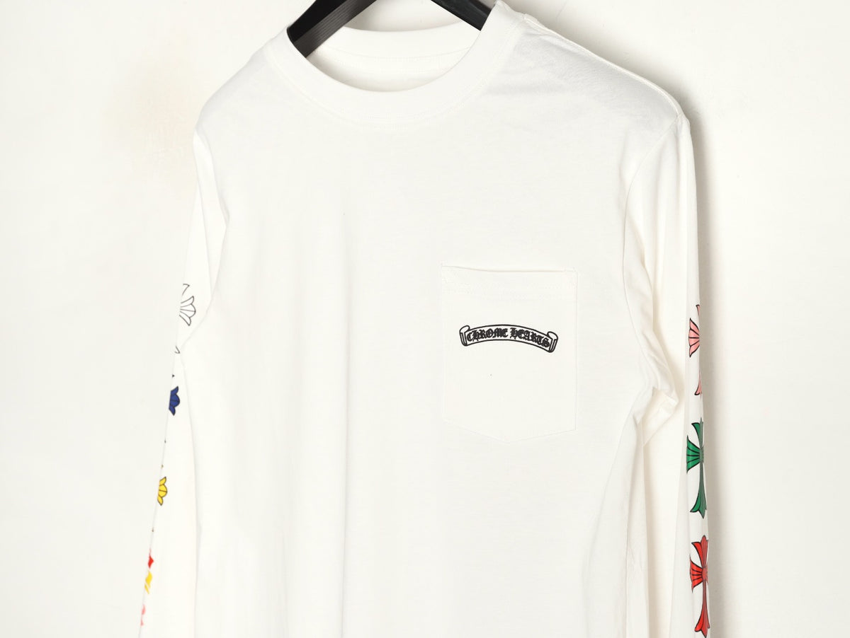 Chrome Hearts Multicolor Cross Graphic Long-Sleeve T-Shirt - White