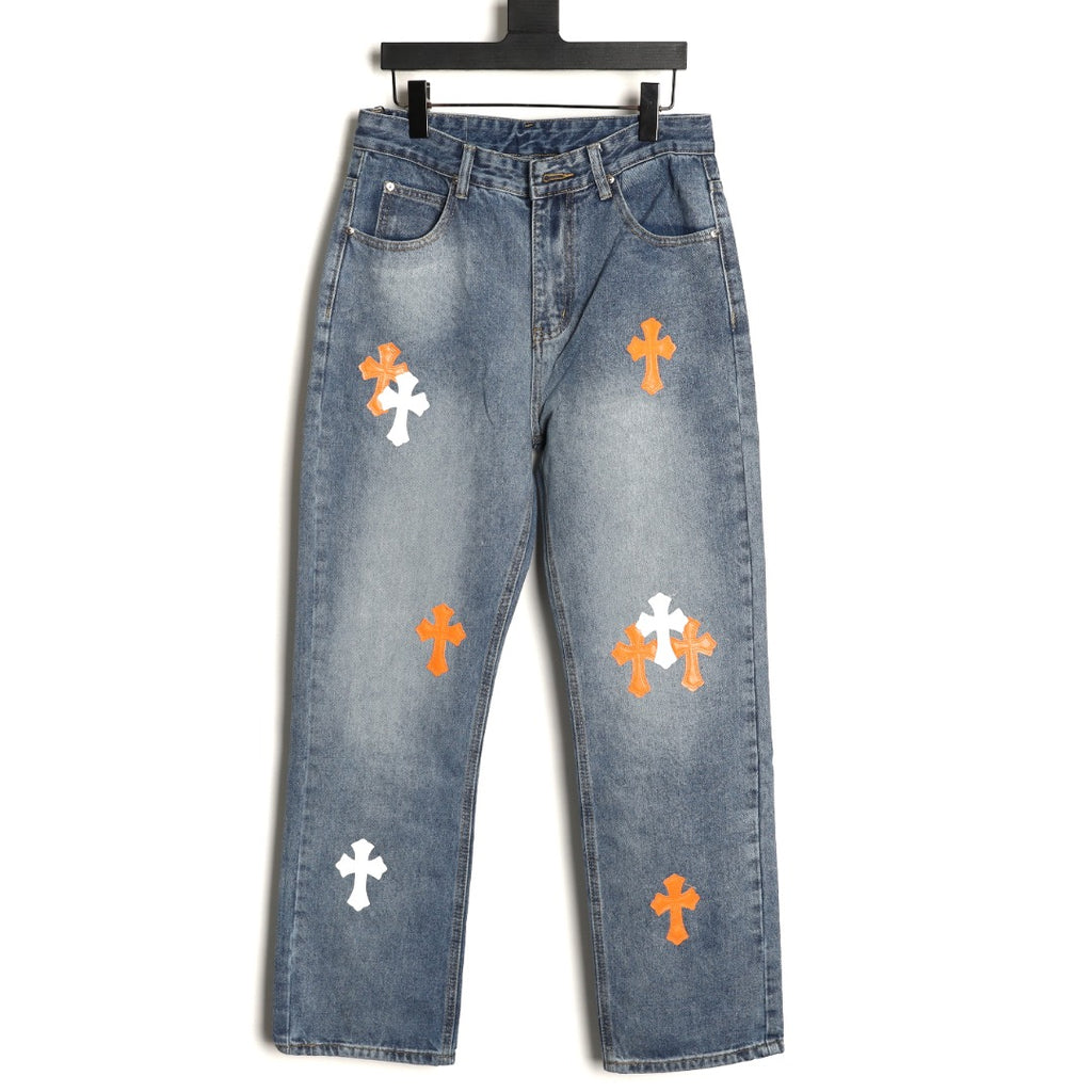 Chrome Hearts Cross-Motif Jeans with Back Lettering - Washed Blue