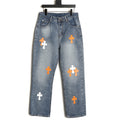 Chrome Hearts Cross-Motif Jeans with Back Lettering - Washed Blue
