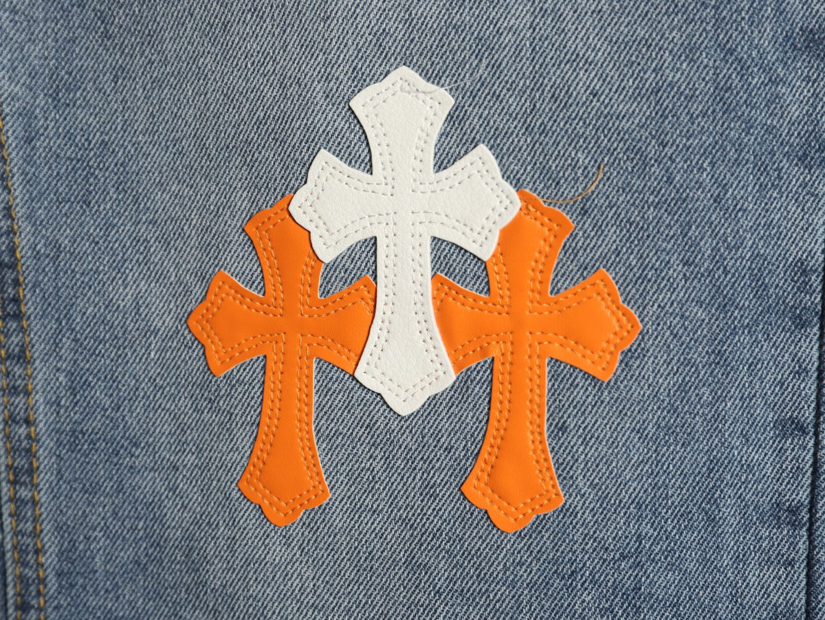 Chrome Hearts Cross-Motif Jeans with Back Lettering - Washed Blue