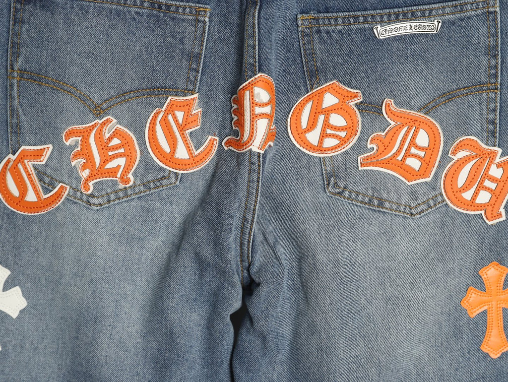 Chrome Hearts Cross-Motif Jeans with Back Lettering - Washed Blue