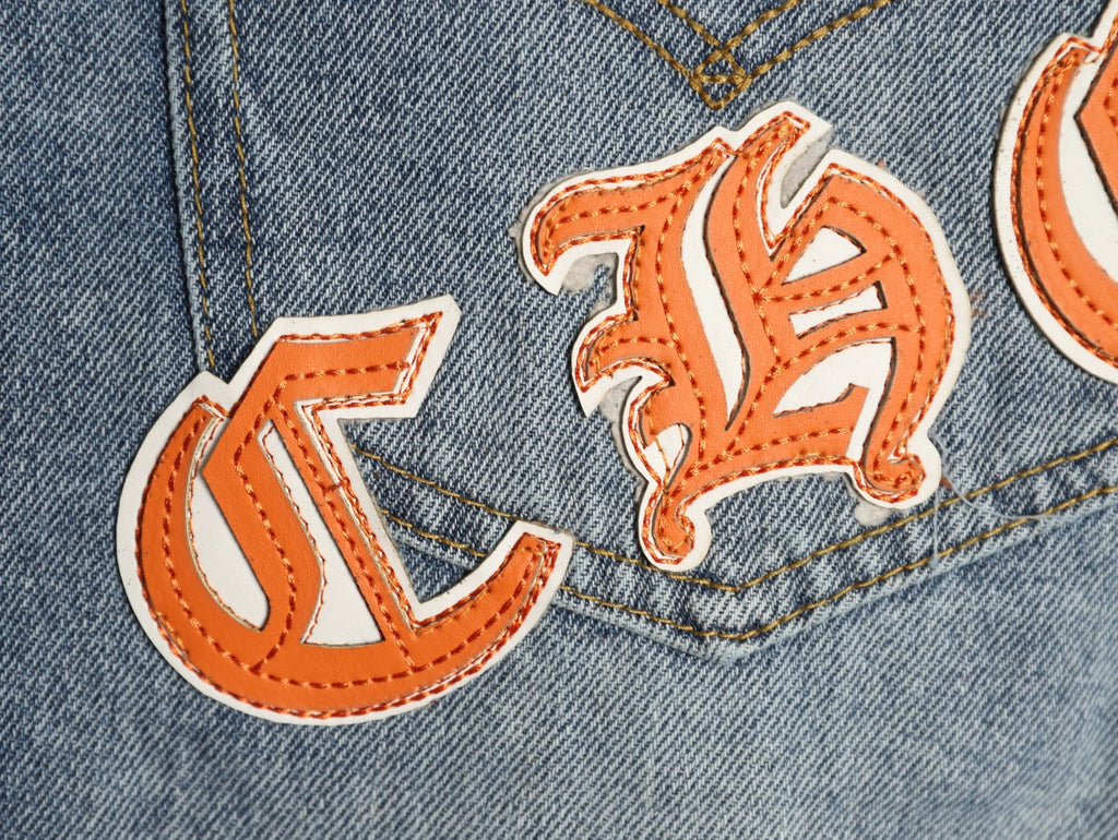 Chrome Hearts Cross-Motif Jeans with Back Lettering - Washed Blue