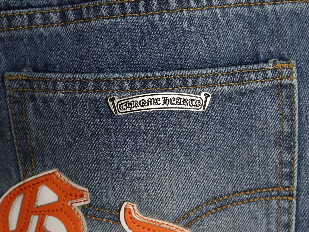 Chrome Hearts Cross-Motif Jeans with Back Lettering - Washed Blue