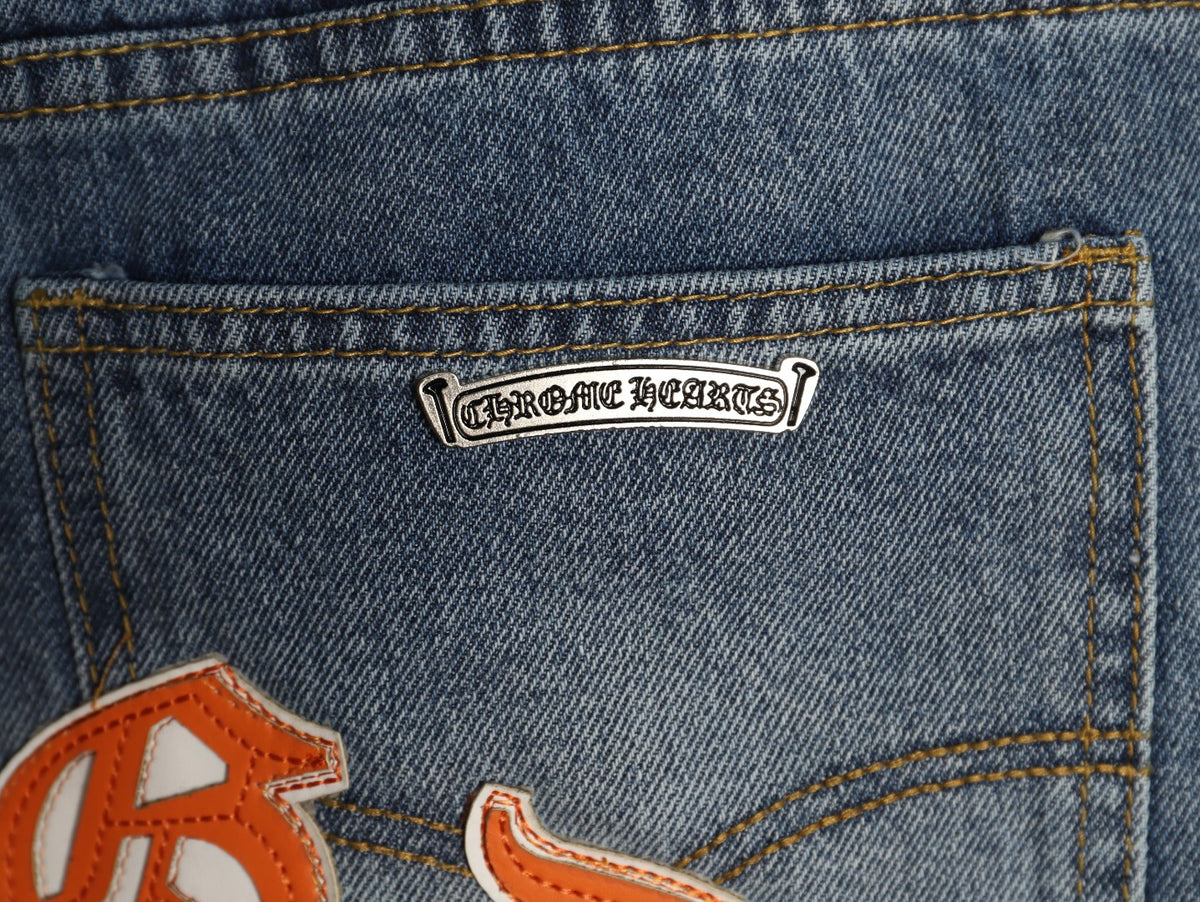 Chrome Hearts Cross-Motif Jeans with Back Lettering - Washed Blue
