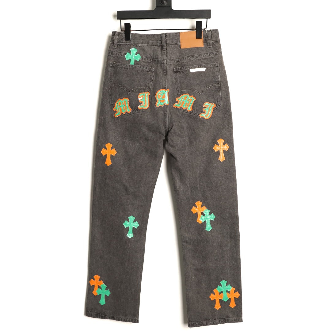 Chrome Hearts Cross-Motif Jeans with Back Lettering - Charcoal