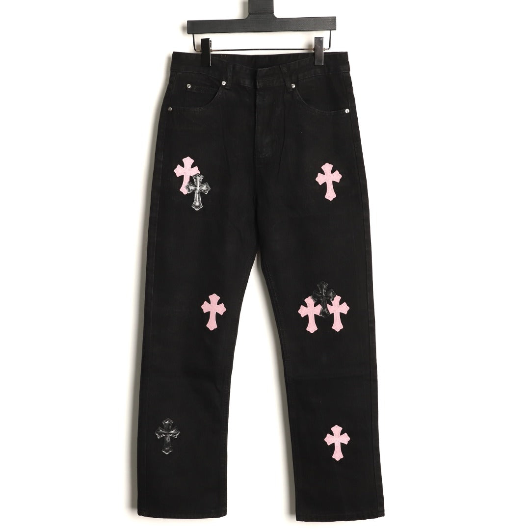 Chrome Hearts Cross-Motif Jeans with Back Lettering - Black/Pink