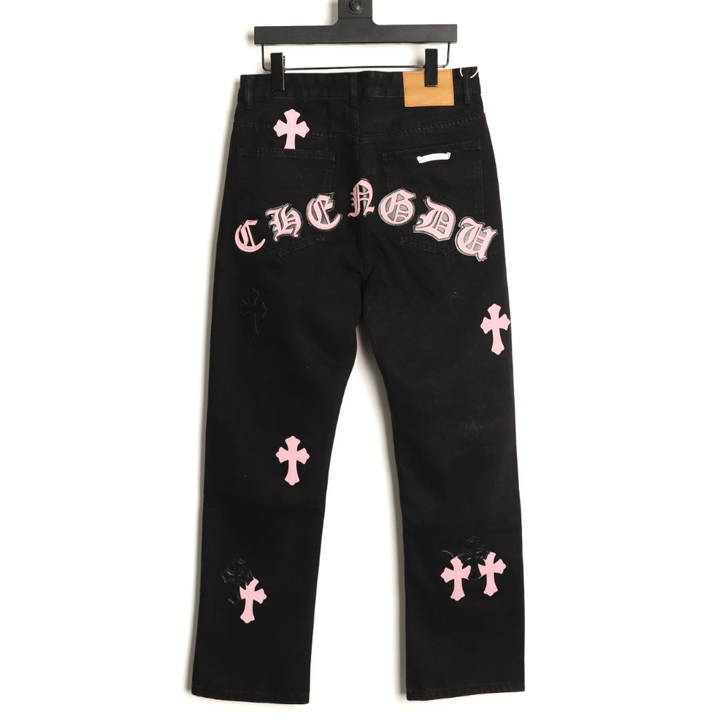 Chrome Hearts Cross-Motif Jeans with Back Lettering - Black/Pink