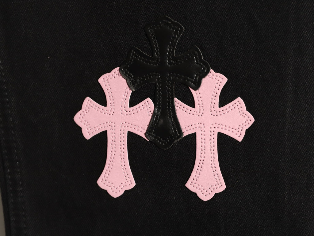 Chrome Hearts Cross-Motif Jeans with Back Lettering - Black/Pink