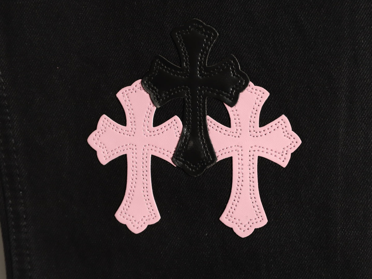 Chrome Hearts Cross-Motif Jeans with Back Lettering - Black/Pink