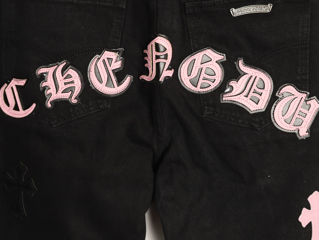 Chrome Hearts Cross-Motif Jeans with Back Lettering - Black/Pink