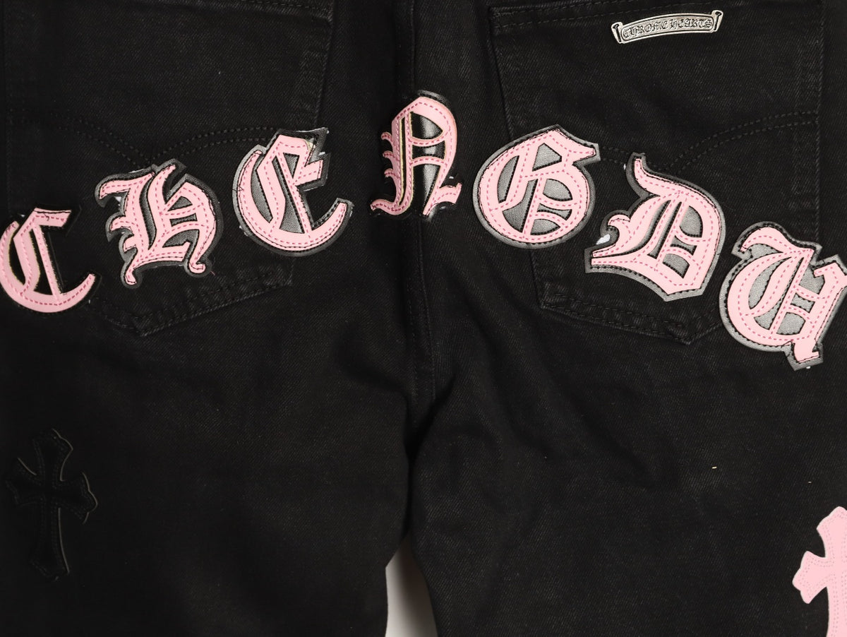 Chrome Hearts Cross-Motif Jeans with Back Lettering - Black/Pink