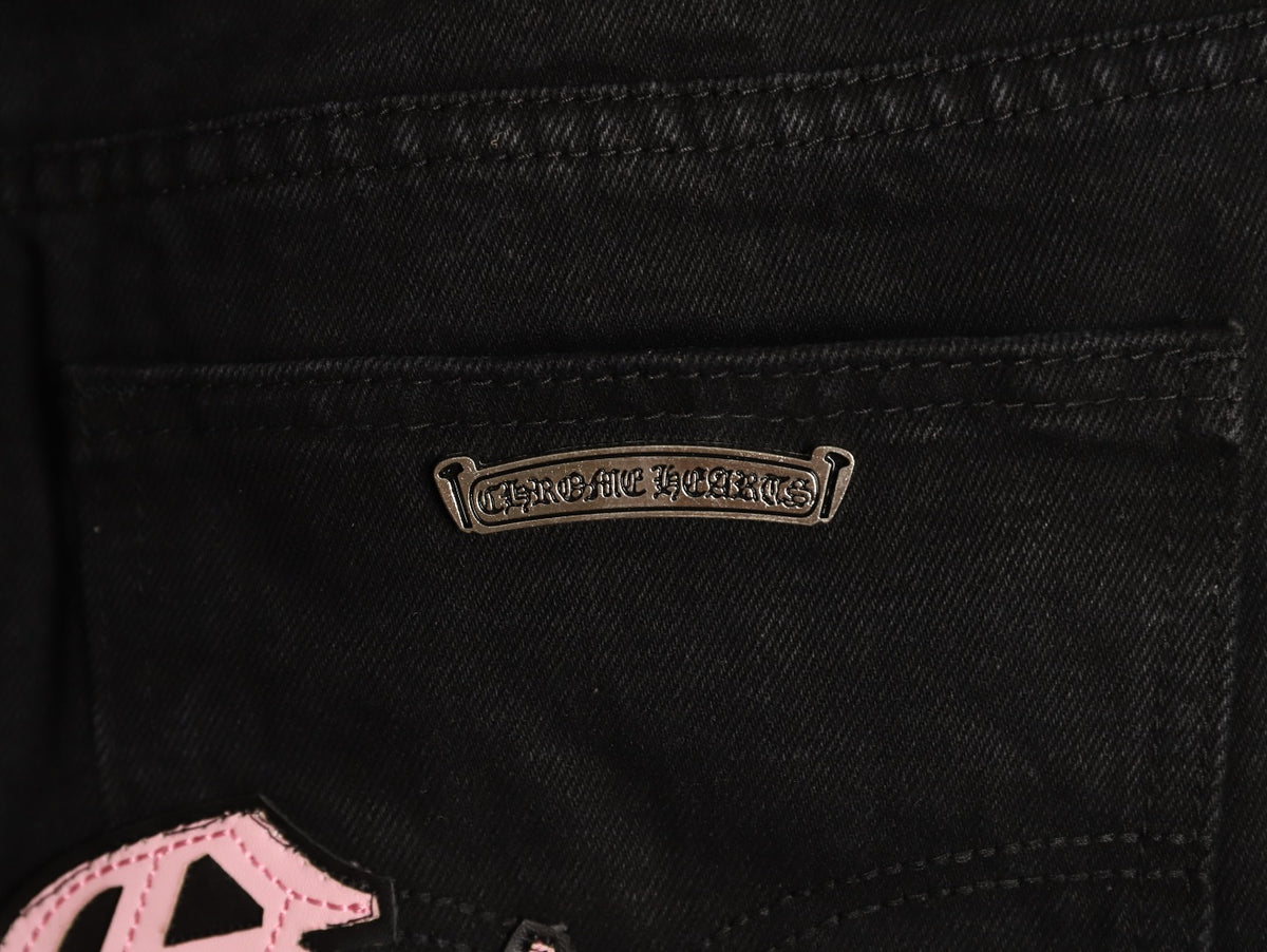 Chrome Hearts Cross-Motif Jeans with Back Lettering - Black/Pink