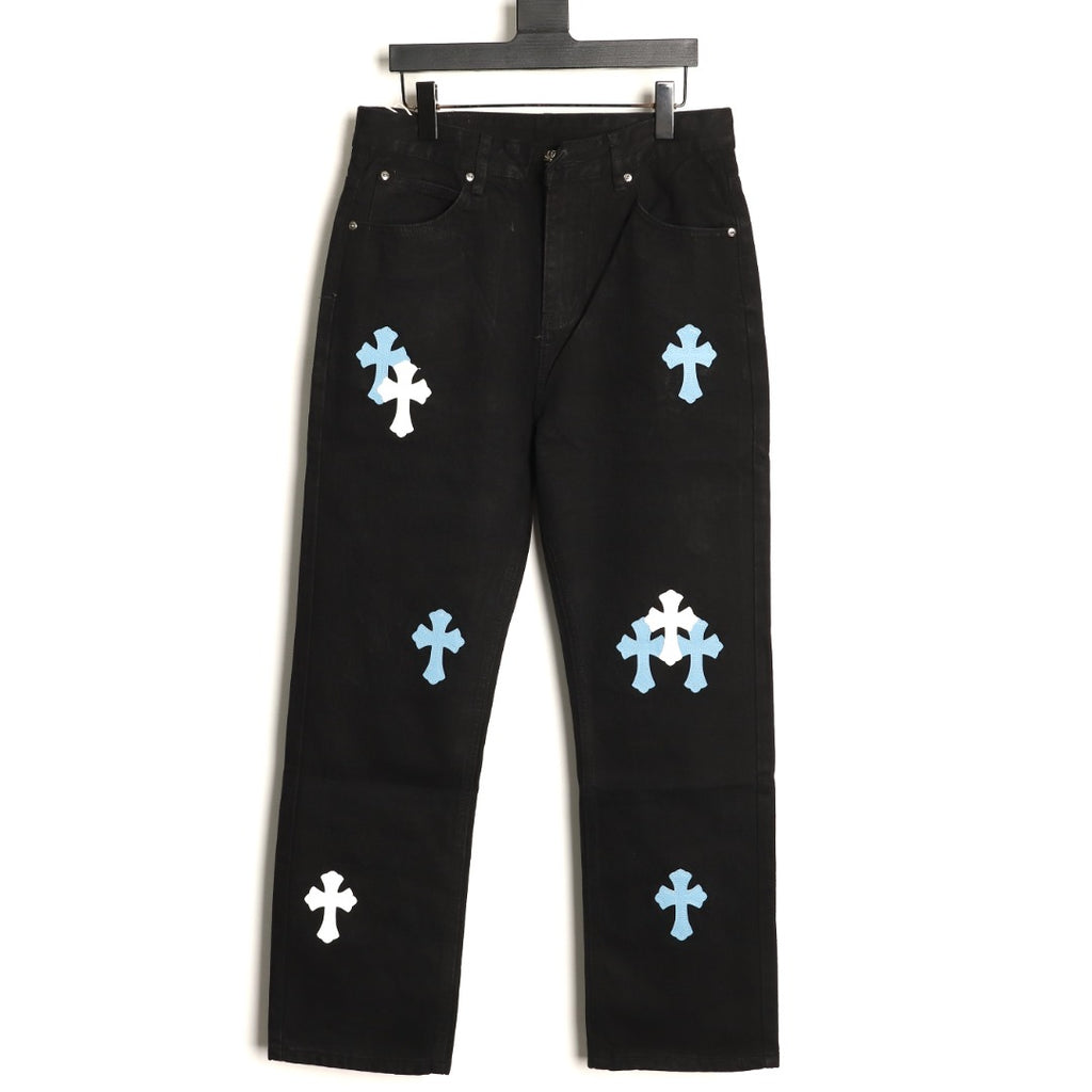 Chrome Hearts Cross-Motif Jeans with Back Lettering - Black/Blue