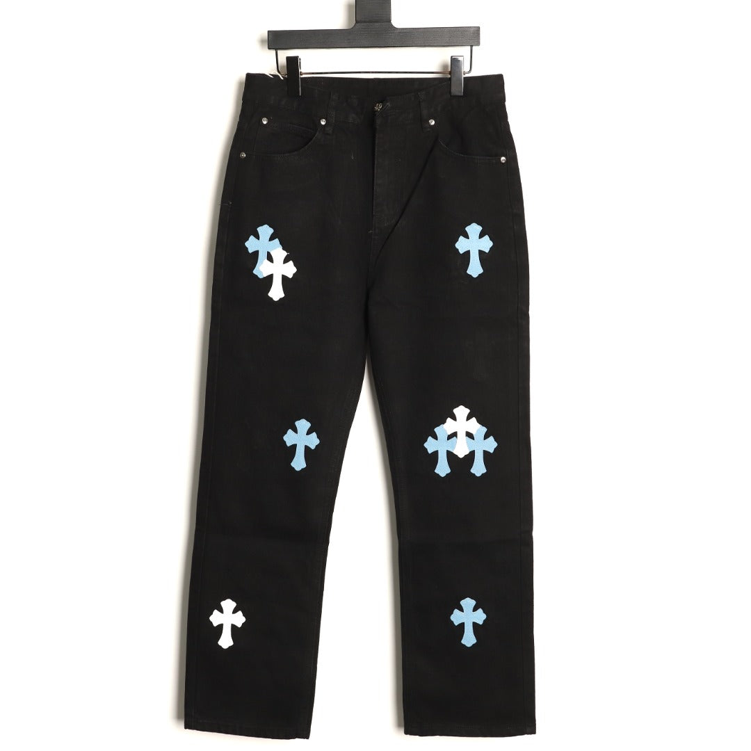 Chrome Hearts Cross-Motif Jeans with Back Lettering - Black/Blue