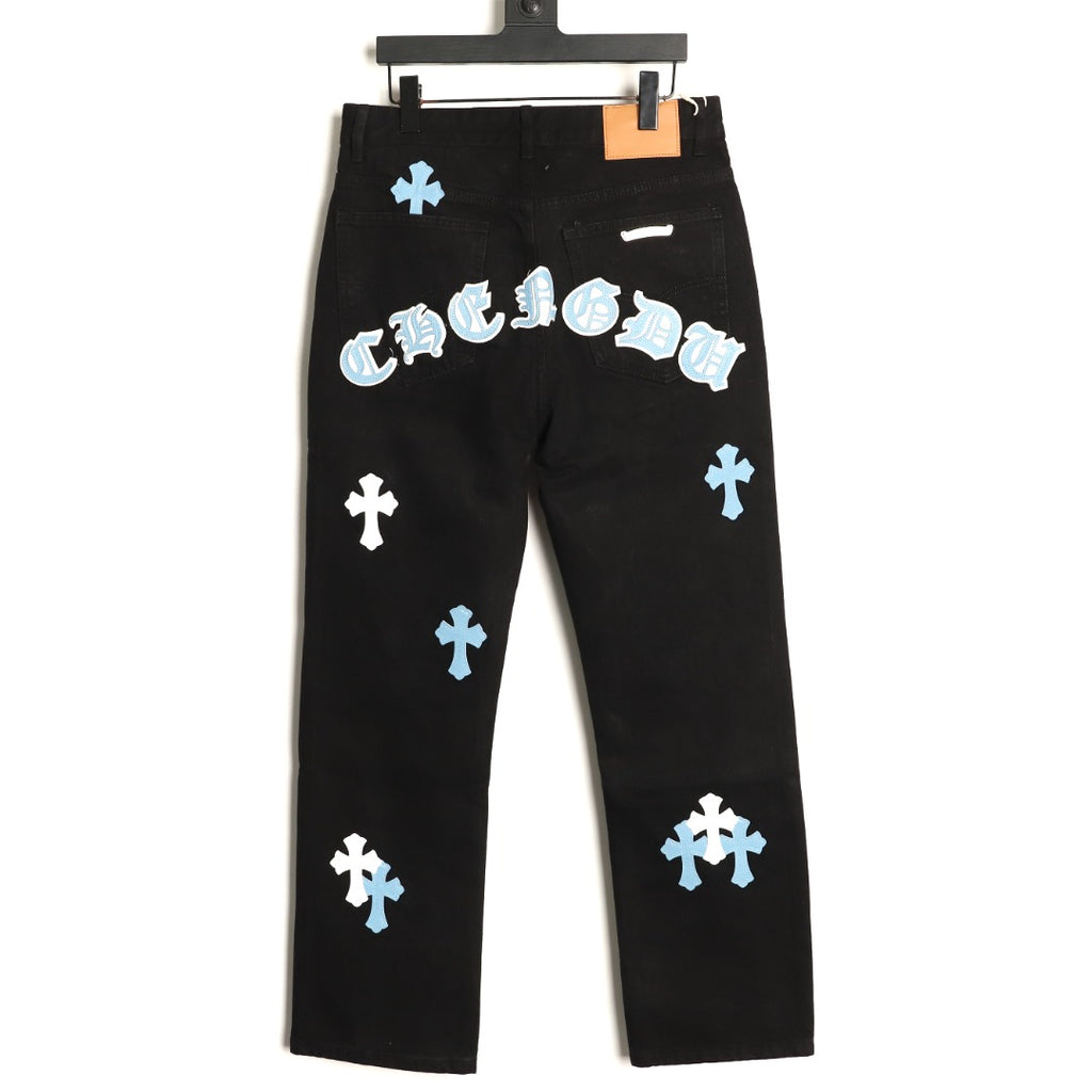 Chrome Hearts Cross-Motif Jeans with Back Lettering - Black/Blue