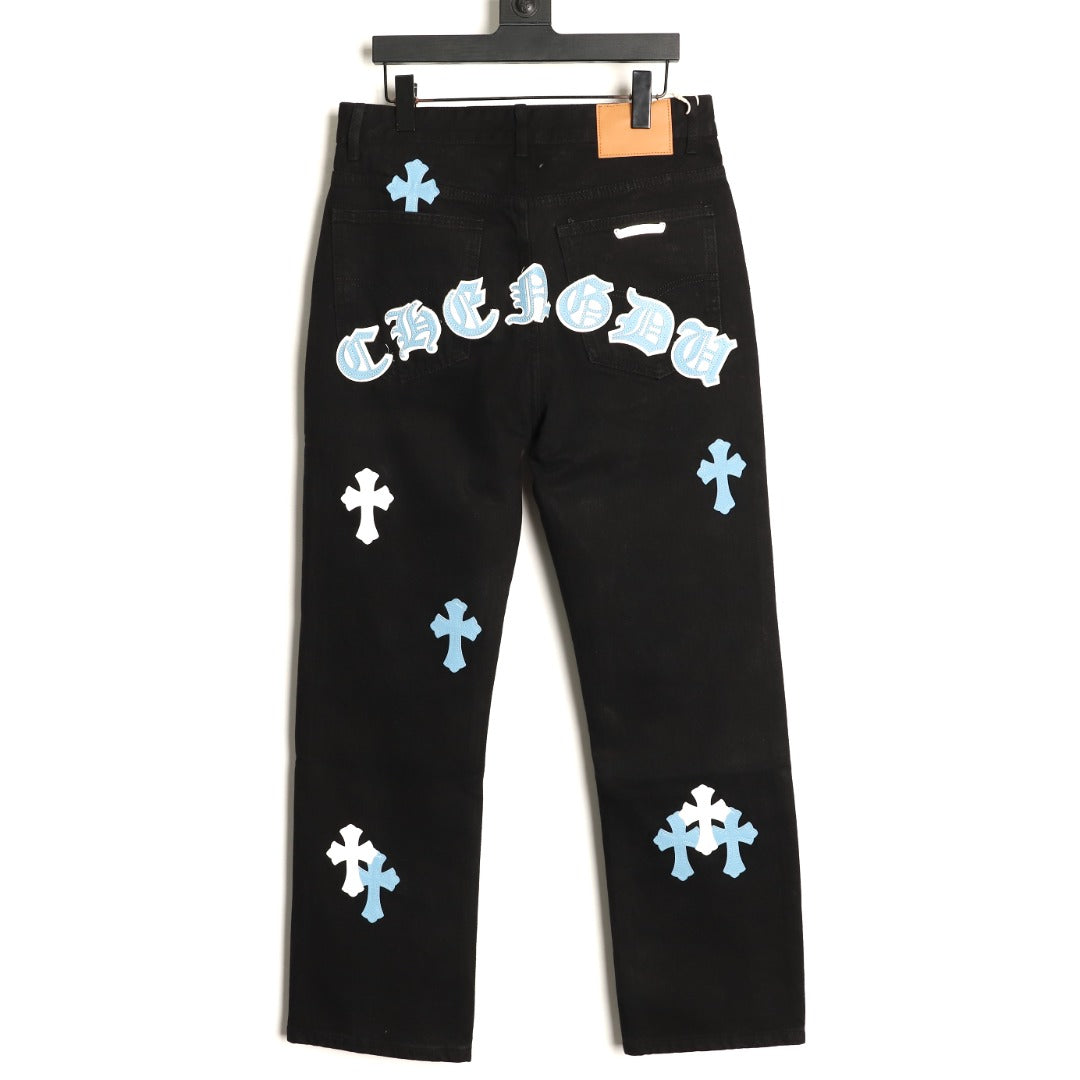 Chrome Hearts Cross-Motif Jeans with Back Lettering - Black/Blue