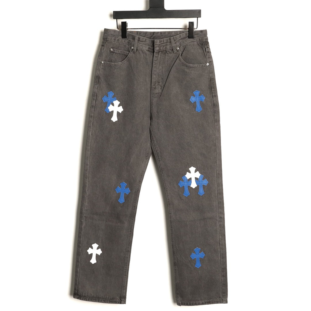 Chrome Hearts Cross-Motif Jeans with Back Lettering - Gray/Blue
