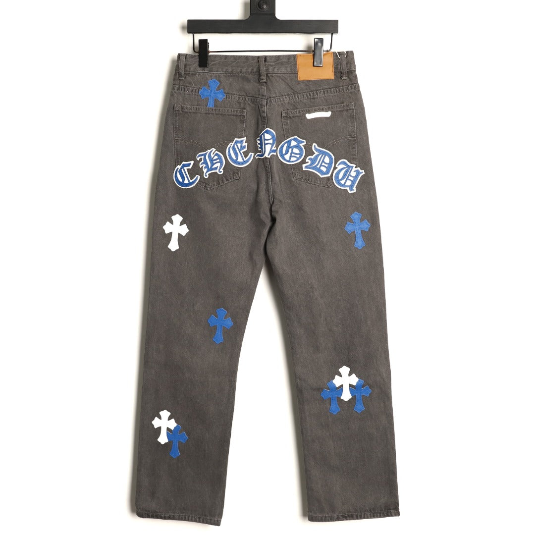 Chrome Hearts Cross-Motif Jeans with Back Lettering - Gray/Blue