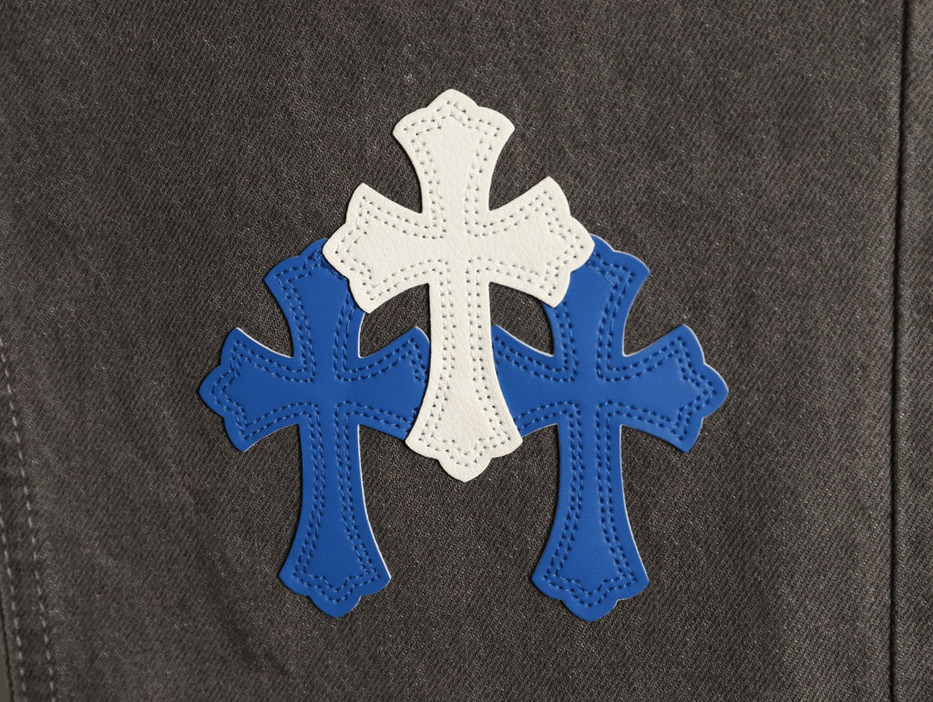 Chrome Hearts Cross-Motif Jeans with Back Lettering - Gray/Blue