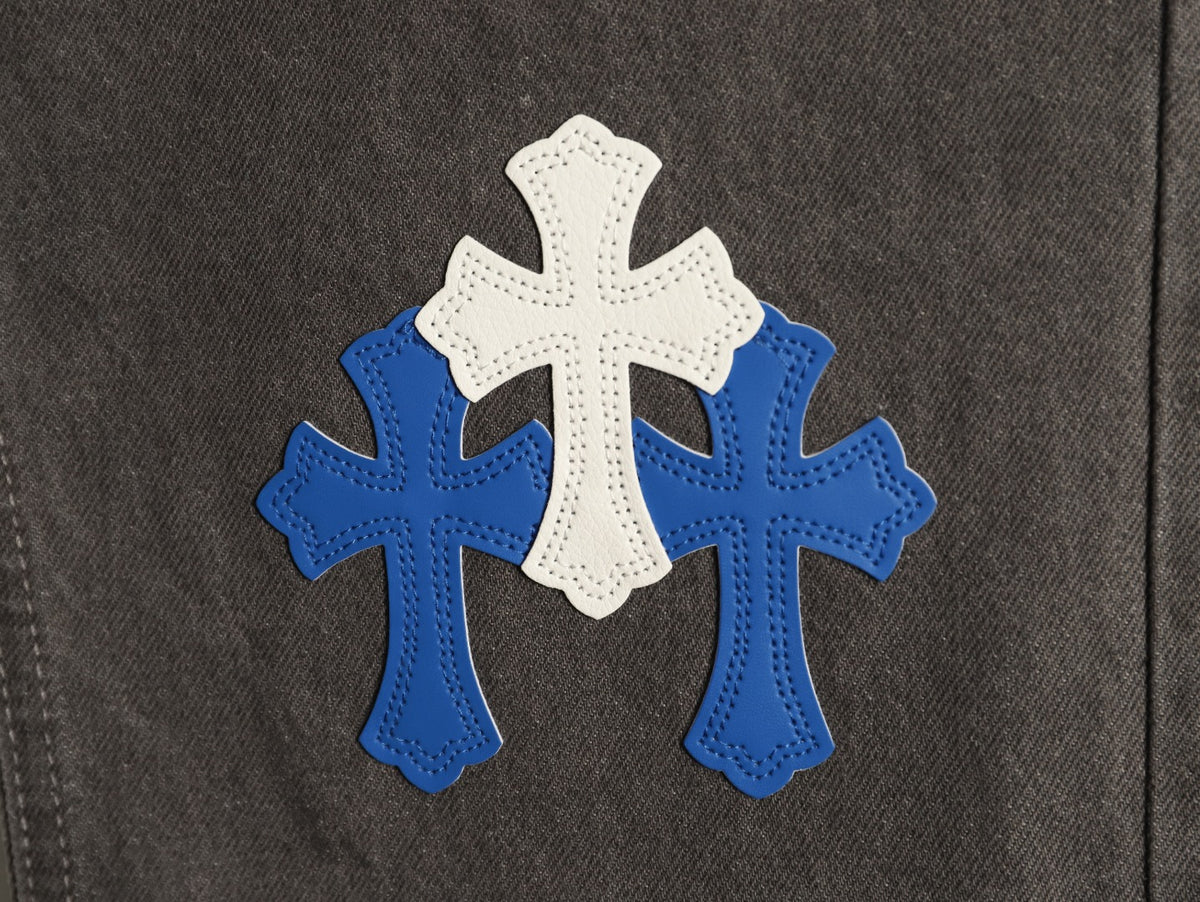 Chrome Hearts Cross-Motif Jeans with Back Lettering - Gray/Blue