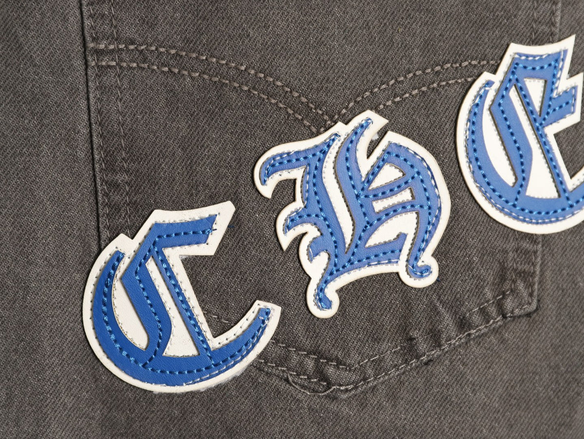 Chrome Hearts Cross-Motif Jeans with Back Lettering - Gray/Blue