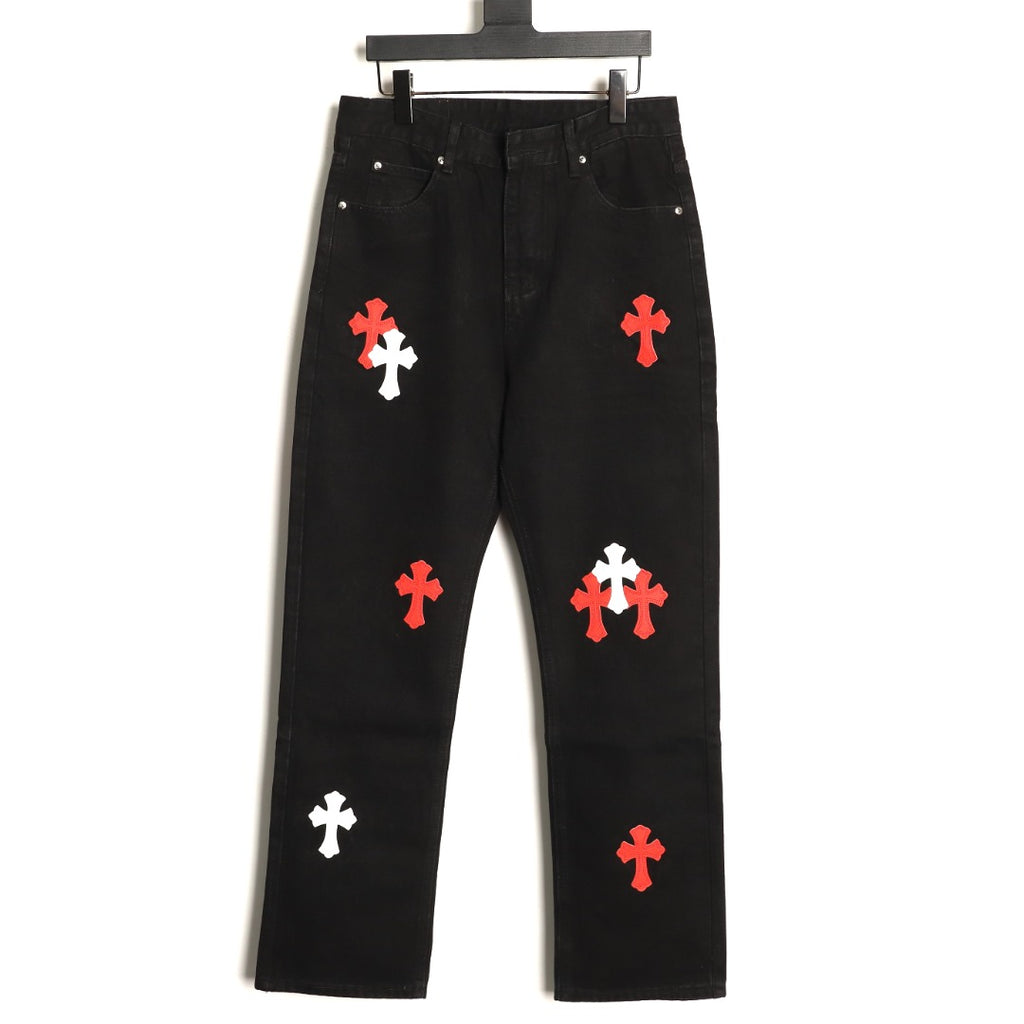 Chrome Hearts Cross-Motif Jeans with Back Lettering - Black/Red