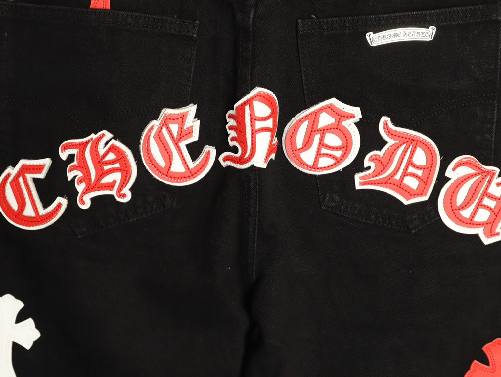 Chrome Hearts Cross-Motif Jeans with Back Lettering - Black/Red