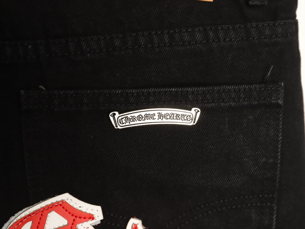 Chrome Hearts Cross-Motif Jeans with Back Lettering - Black/Red
