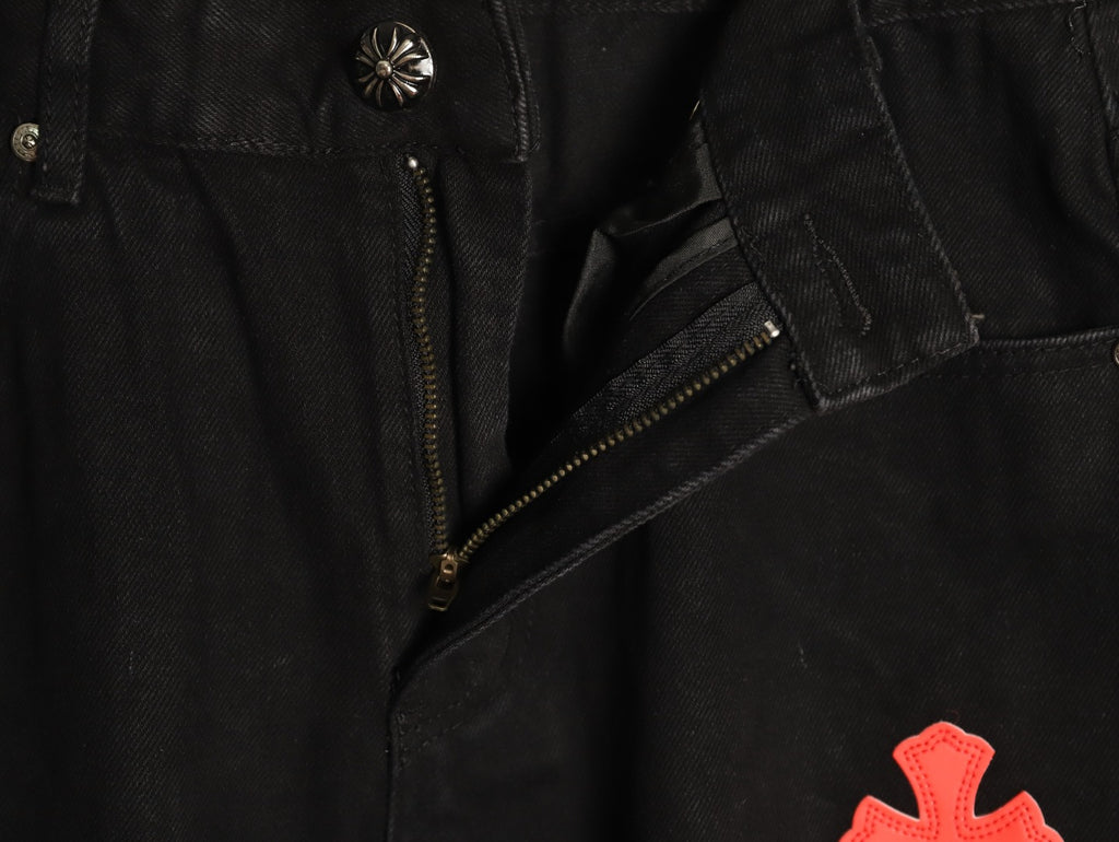 Chrome Hearts Cross-Motif Jeans with Back Lettering - Black/Red