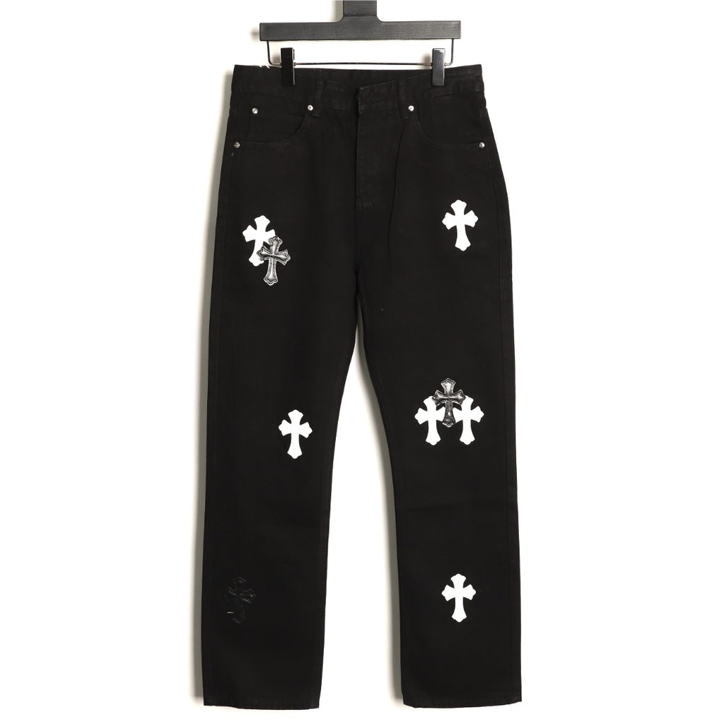 Chrome Hearts Cross-Motif Jeans with Back Lettering - Black/White