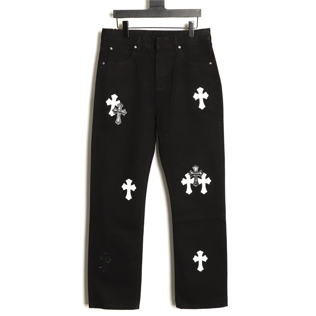 Chrome Hearts Cross-Motif Jeans with Back Lettering - Black/White