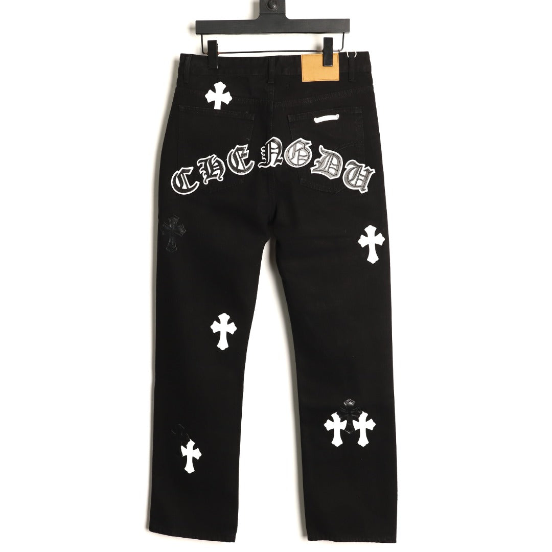 Chrome Hearts Cross-Motif Jeans with Back Lettering - Black/White