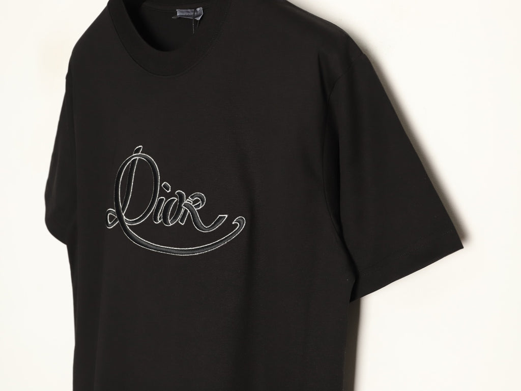 Dior Script Lettering Graphic T-Shirt - Black